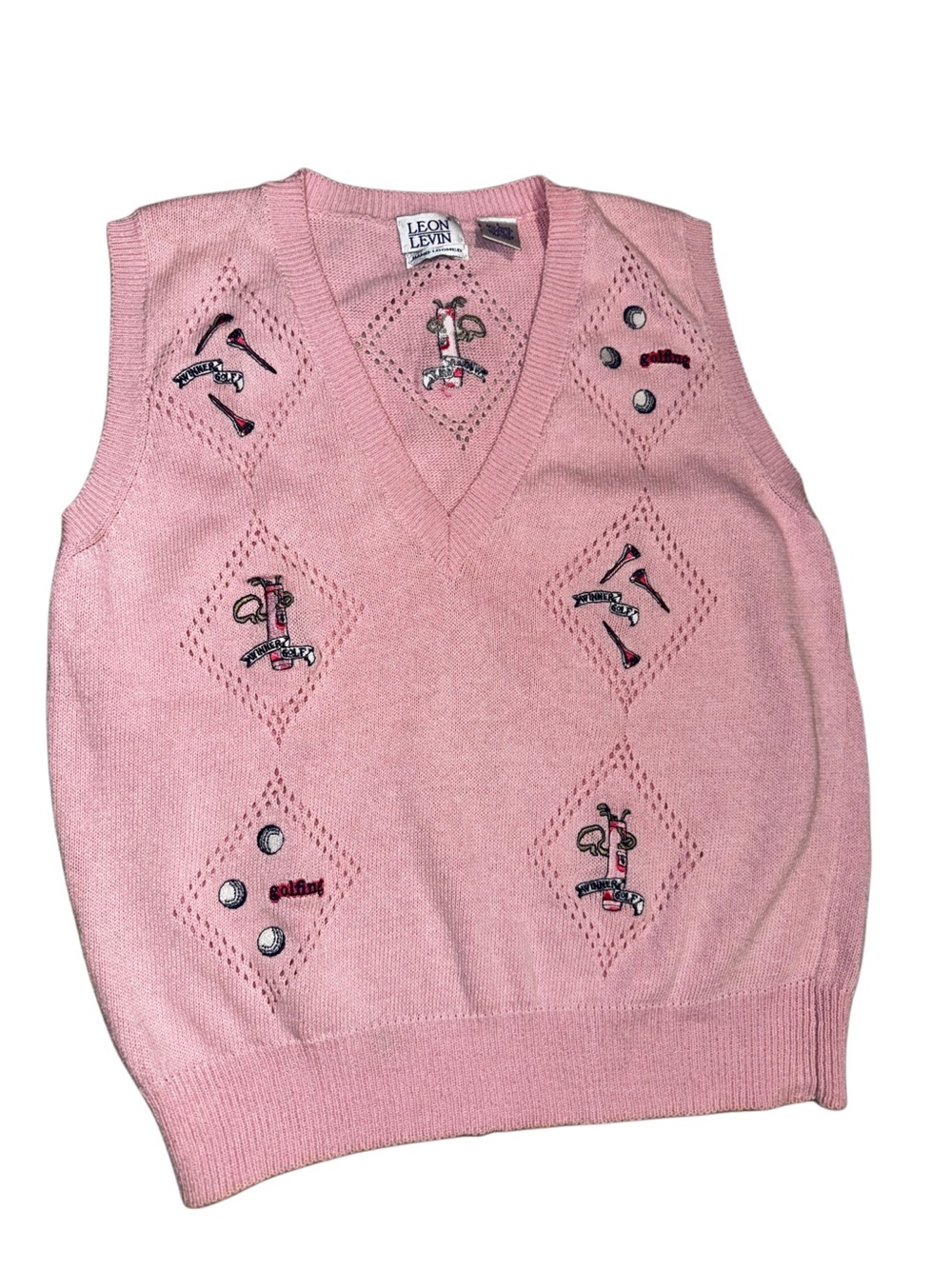 Lisa Says Gah Pink Knit Golf Embroidered V‑Neck Sweater Vest - Picture 5 of 7
